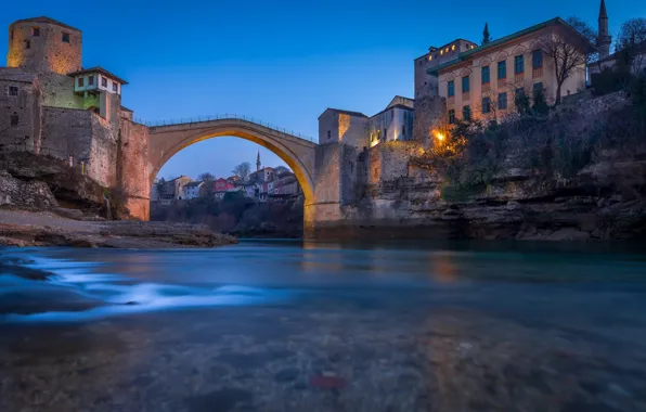 The sky, bridge, the city, lights, river, twilight, photographer, Ruzdi Ekenheim