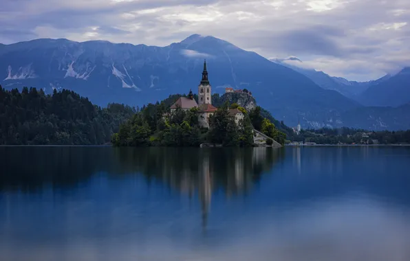 Lake, island, Church, Slovenia, Slovenia, Bled