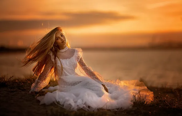 Picture sunset, pose, mood, hair, dress, girl, Sylwia Ragan
