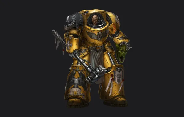 Yellow, Warhammer 40k, hammer, two-headed eagle, terminator armor