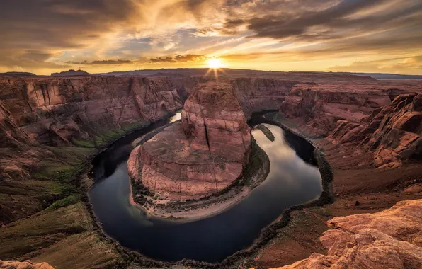 Picture river, rocks, dawn, canyon, AZ, USA, USA, Nature