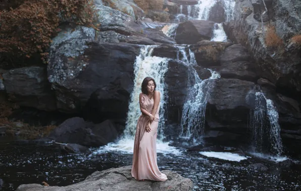 Picture girl, waterfall, dress