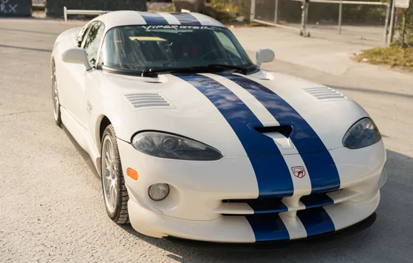 Picture White, Dodge Viper, Sports car, GTSR, Blue stripes