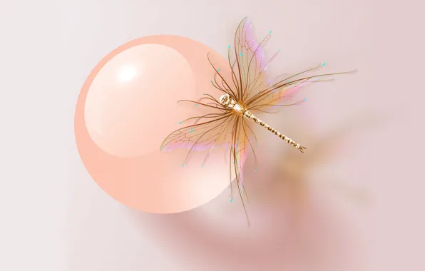 Pink, dragonfly, cristal ball