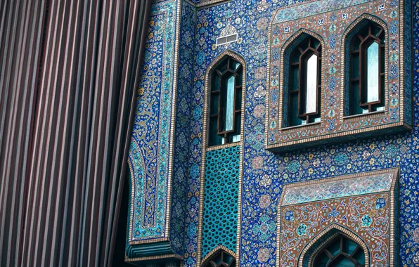 Picture light, wall, flower, design, blue, window, peaceful, islam