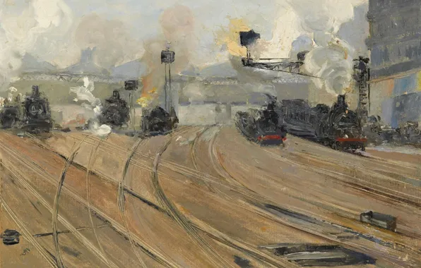 Paris, picture, the urban landscape, The Gare Saint-Lazare, Louis Abel-Truchet, Louis Abel-Trush