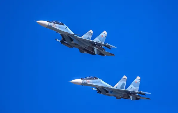 Picture pair, flight, multi-role fighter, Su-30CM, Su-30SM