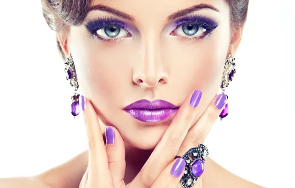 Picture girl, makeup, manicure, purple, makeup