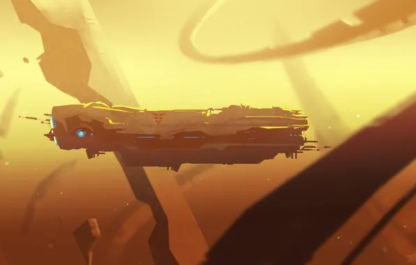 The wreckage, space, the game, ship, art, Homeworld