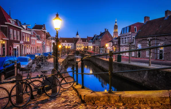 Night, bridge, lights, home, lights, channel