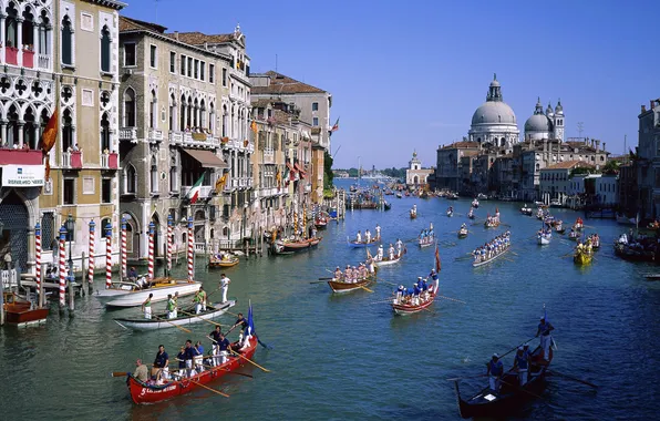 Picture the sky, landscape, people, home, boats, Cathedral, channel, parade