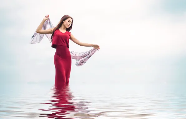 Picture girl, pose, river