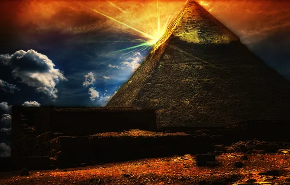 The sky, the sun, pyramid, Egypt, architecture, Egypt