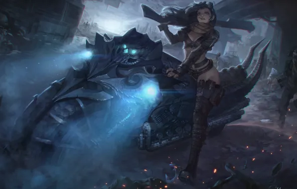 Night, the city, weapons, art, bike, Illustrator, Personal work - Zombie huntress, HAREN (Kim Han …