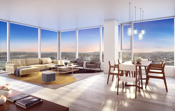 Interior, megapolis, Los Angeles, living room, dining room, Metropolis