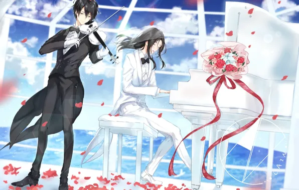 Music, violin, piano, guys, piano