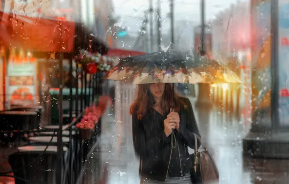 Picture summer, girl, rain, umbrella, Saint Petersburg