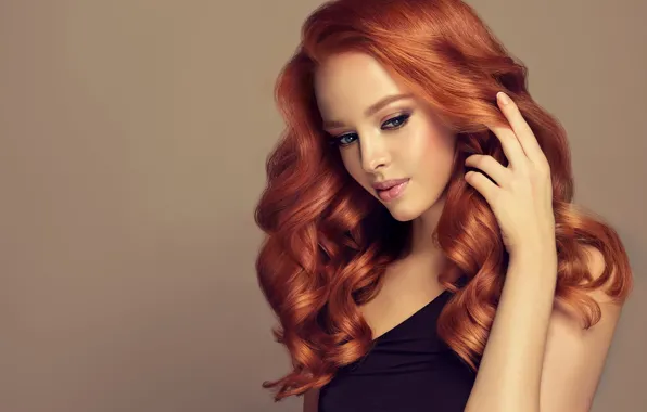 Hair, makeup, red, curls, model, Sofia Zhuravets'