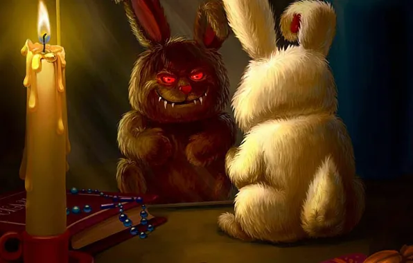 Picture figure, candle, rabbit, evil
