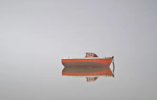 Picture landscape, fog, lake, boat