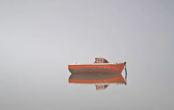 Landscape, fog, lake, boat