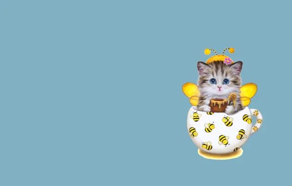 Art, mug, bee, honey, kitty, antennae, children's, suit