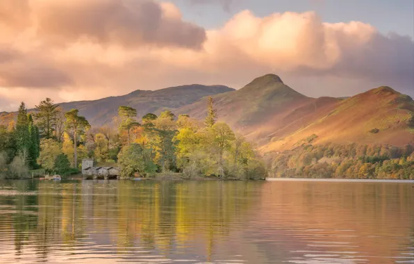 Picture clouds, mountains, lake, England, home, Cumbria, Keswick