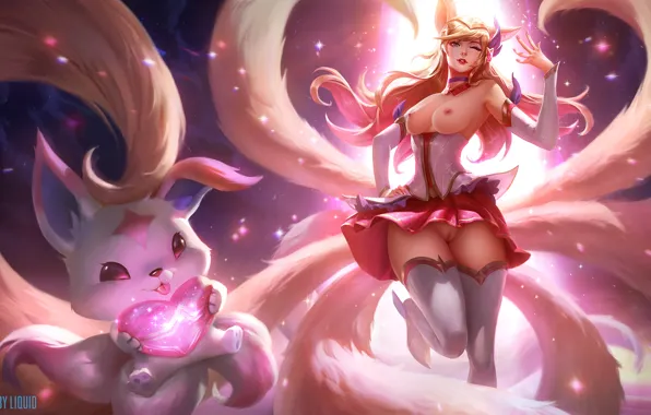 Nude, Game, League of Legends, LoL, Ahri, Ari, Star Guardian, edit by liquid