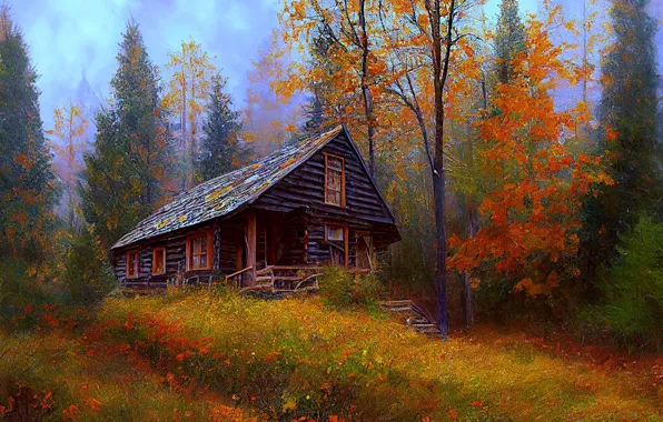 Autumn, forest, trees, comfort, figure, graphics, beauty, picture