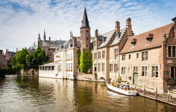 Boat, home, channel, Belgium, Bruges
