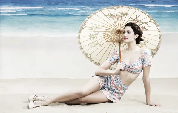 Girl, umbrella, celebrity, actress, brunette, singer, celebrity, Emmy Rossum