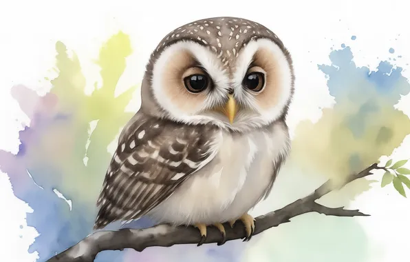 Flight, birds, owl, bird, sweetheart, figure, feathers, watercolor