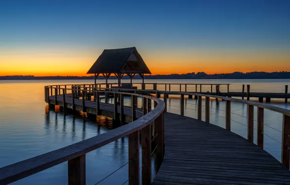 Picture the sky, clouds, landscape, sunset, nature, lake, the evening, pier