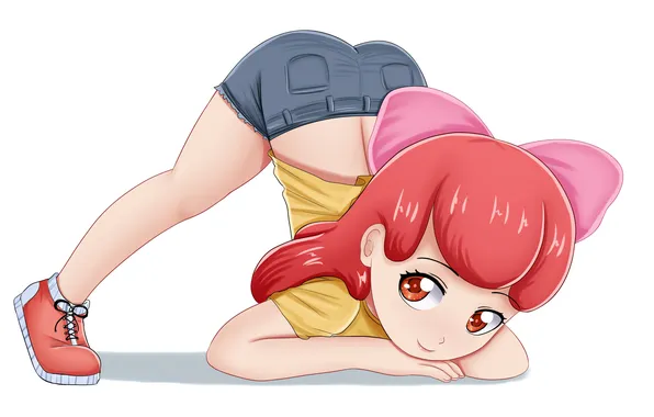 Girl, shorts, red hair, long hair, legs, anime, beautiful, pretty