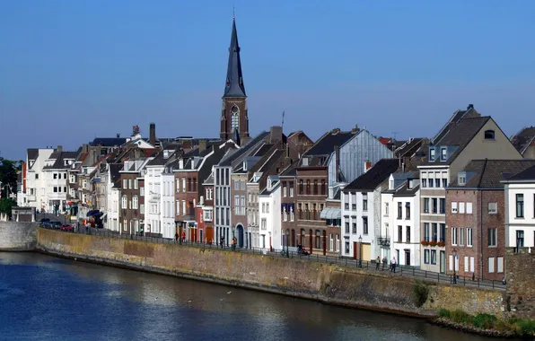 The sky, water, tower, home, Netherlands, promenade, Maastricht