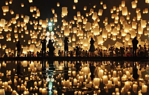 Reflection, people, people, reflection, chinese lanterns, Prasad Ambati, chinese lanterns