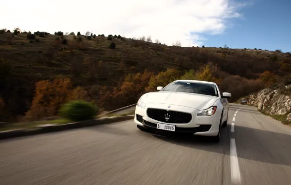 Maserati, road, trees, maserati quattroporte