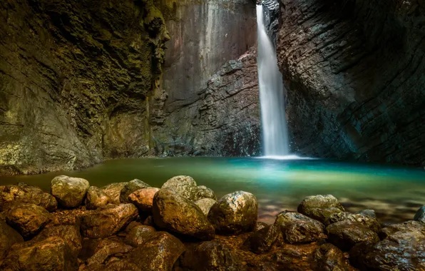 Picture photo, Nature, Waterfall, Rock, Stones, Slovenia, Kozjak Waterfall