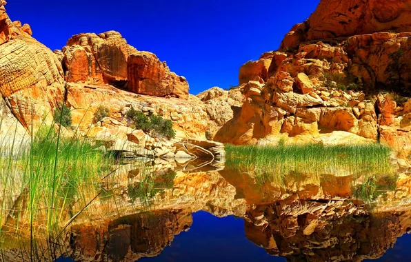 The sky, mountains, lake, stones, rocks