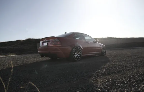 Red, bmw, BMW, shadow, red, drives, gravel, rear view