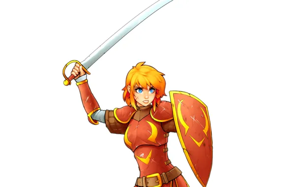 Girl, sword, art, blonde, shield, knight, saber