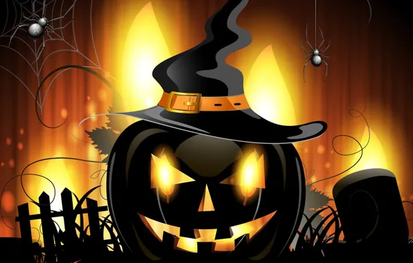 Picture spider, Halloween, hat, holiday, artwork, pumpkin, vector art, witch hat