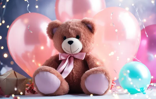 Balls, lights, balloons, holiday, gift, balls, toy, bear