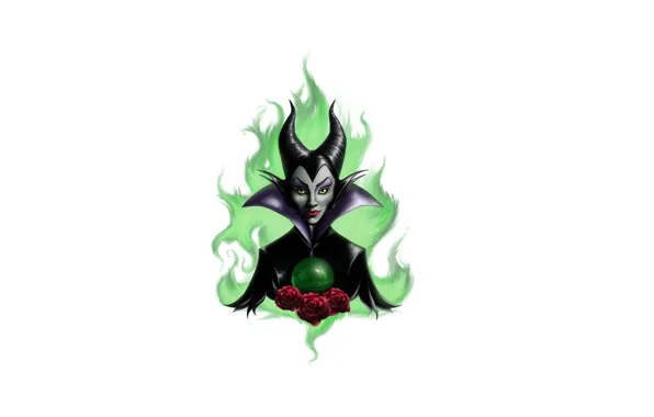 Girl, flowers, magic, roses, minimalism, Maleficent, Maleficent, green light