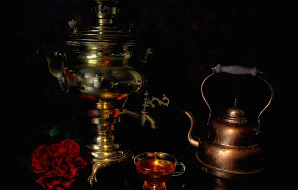 Tea, kettle, Cup, still life, samovar