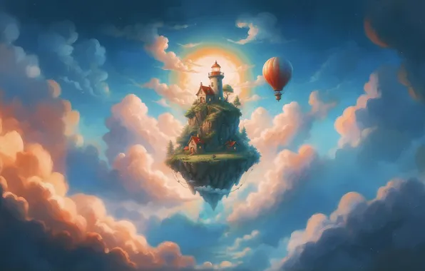 The sky, figure, lighthouse, island, tale, illustration, lighthouse, illustration