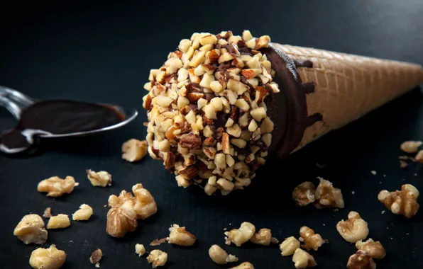 Picture chocolate, ice cream, nuts, dessert, waffles, sweet, Natalia Klenova
