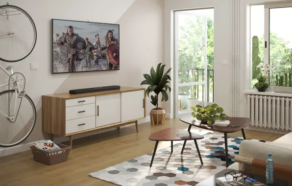 Picture Yamaha, sound bar, scandinavian living room design, Yamaha SR-B20A, Stylish Scandinavian Living Room Designs