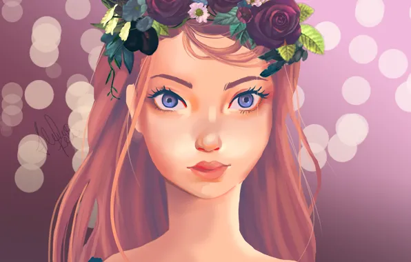 Girl, flowers, art, wreath, alexiafelix