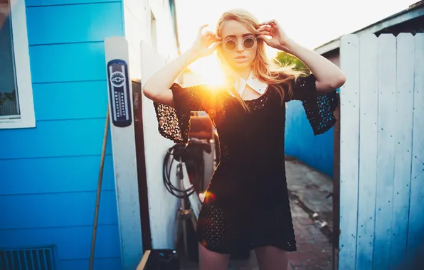 Girl, dress, glasses, blonde
